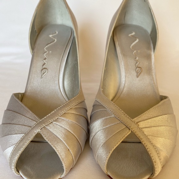 Nina 3” metallic silver satin peep-toe heels - Picture 6 of 9